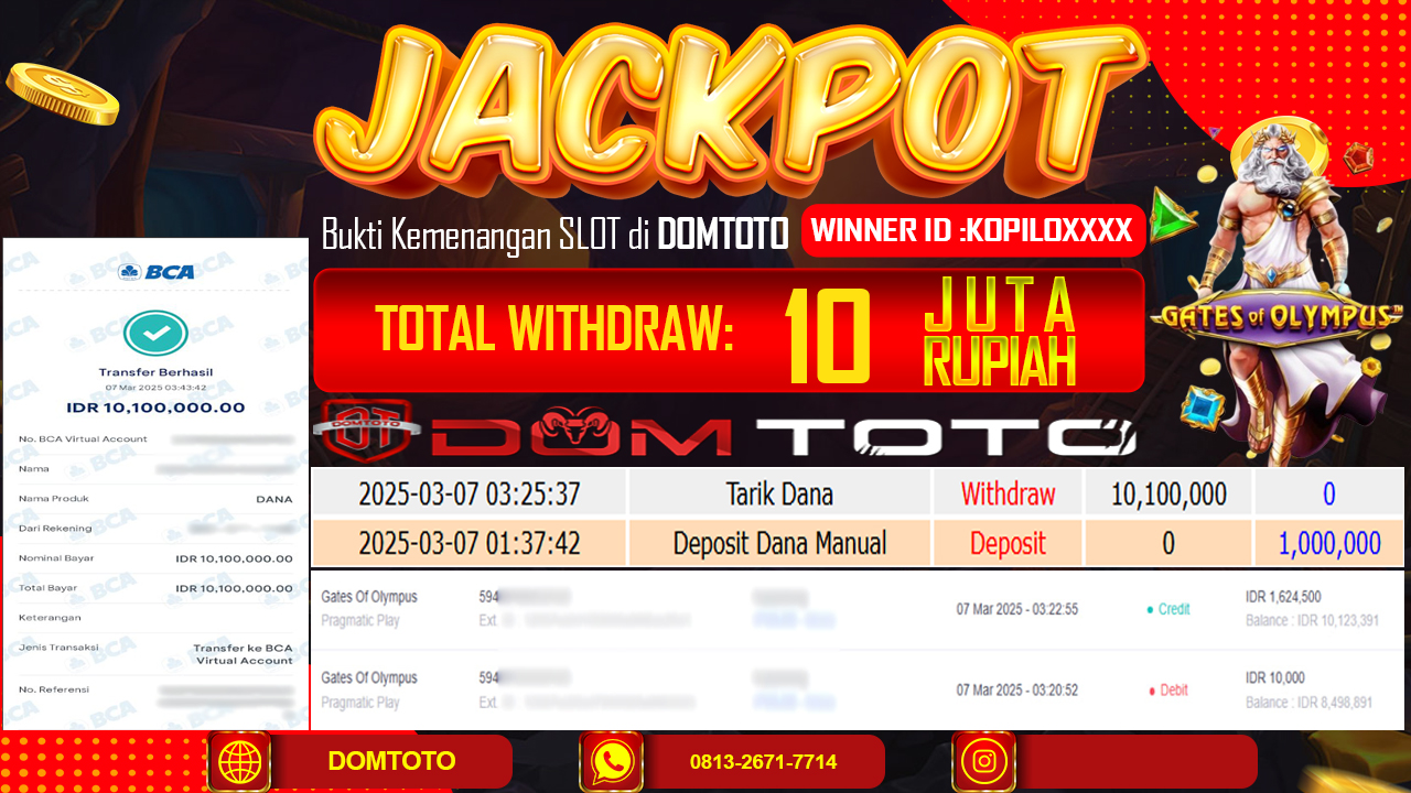JACKPOT SLOT Gates Of Olympus  07 MARET 2025